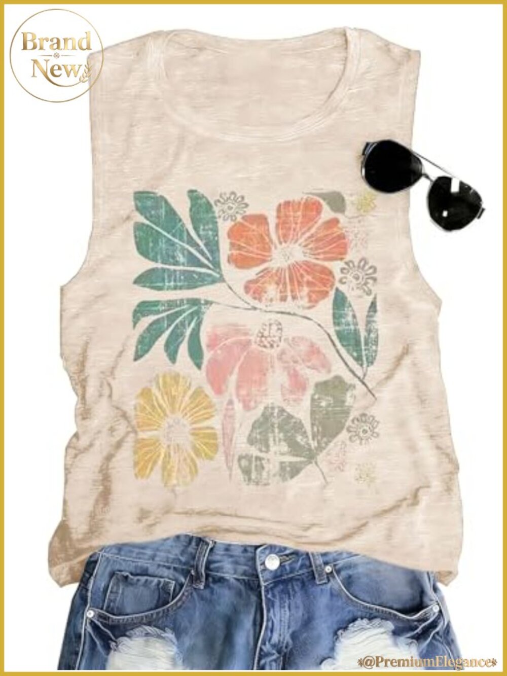 Women's Crew Neck Sleeveless Tank Top Boho Muscle Tunic Workout Graphic Tee